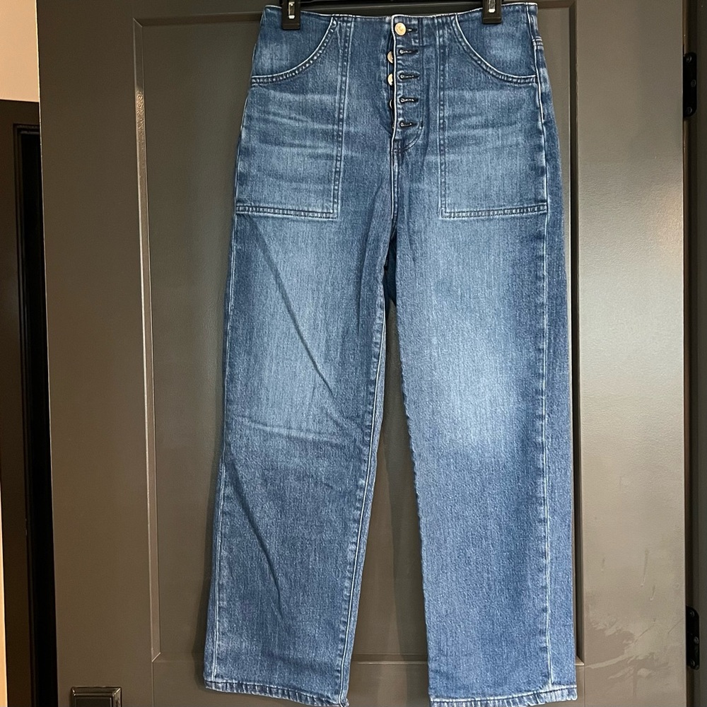 VERONICA BEARD CROSBIE CROP WIDE CROP HIGH RISE SIZE 28 WASHED DENIM
